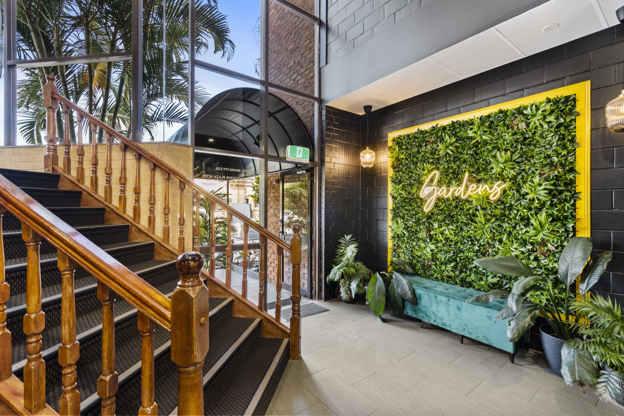 The Gardens Restaurant entrance with its living plant wall